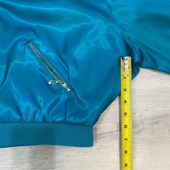 RARE Disney Princess Jasmine L Aladdin Satin Teal Blue Bomber Jacket Embroidered - Picture 9 of 16